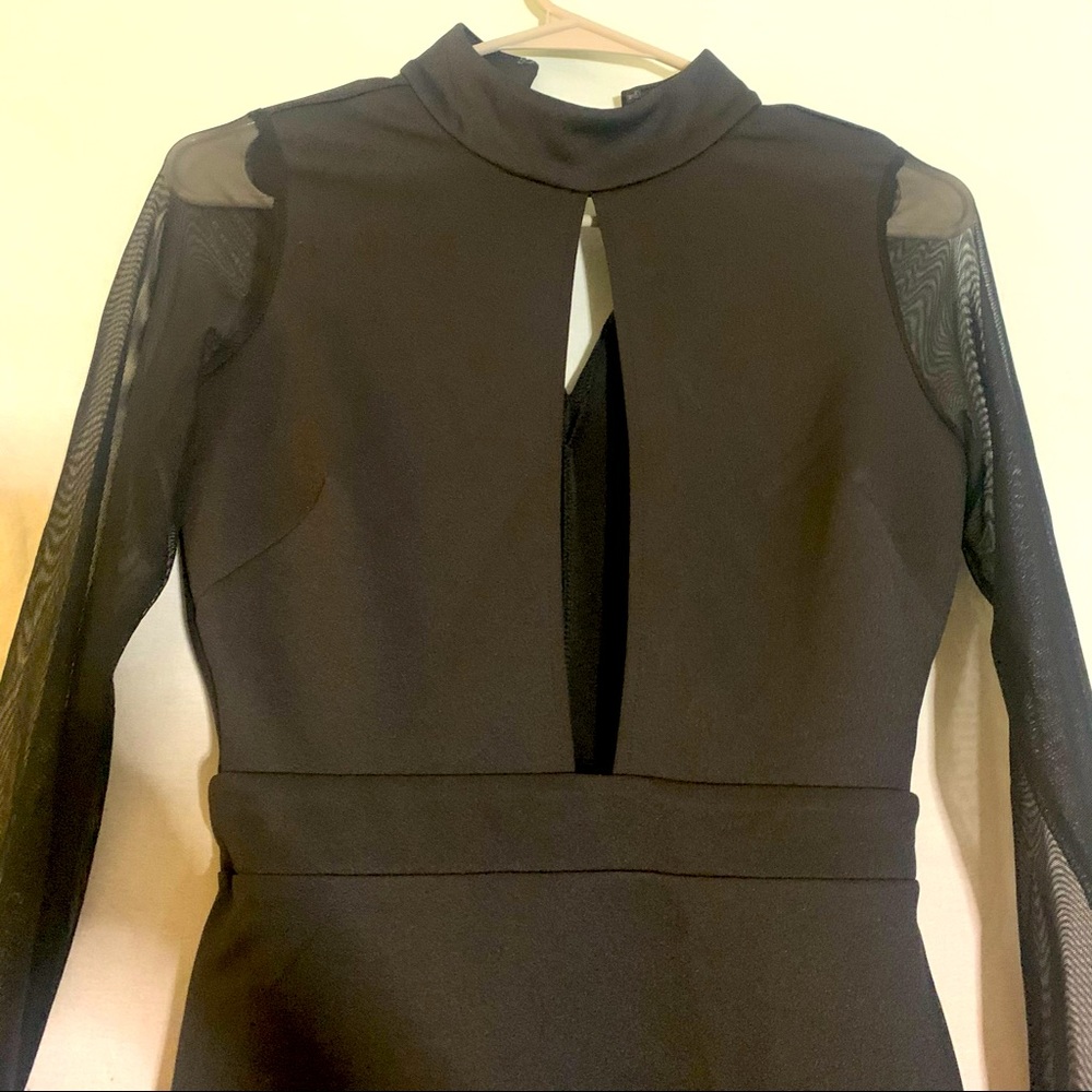 Bondage mid-length black dress with V cut out